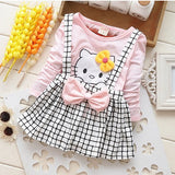 2017 Spring Summer KT Cat Baby Girl Dress Long Sleeve 1 Year Baby Birthday Dress Strap Plaid Infant Girl Dresses