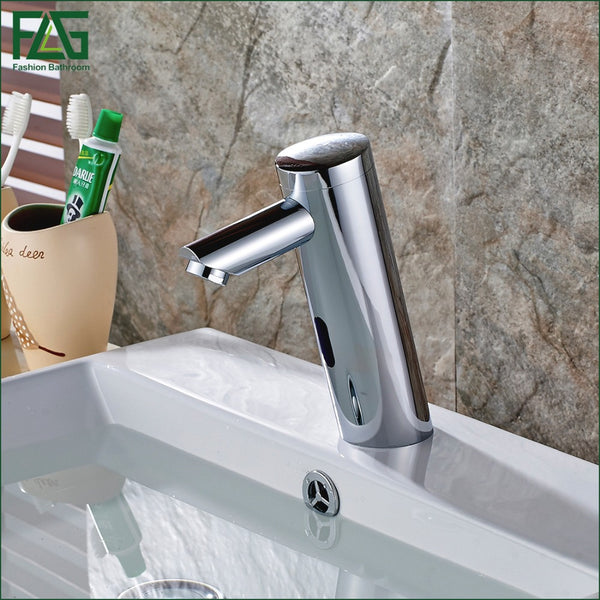 Water Saving Basin Faucet Chrome Cast Battery Power Automatic Infrared Sensor Cold Faucet Touch Free Faucets Mixer Water 8802