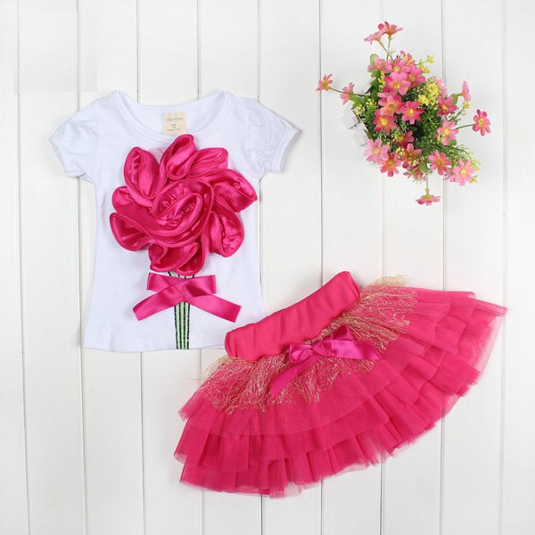 2017 Summer Baby Girls Clothing Flower Tops And Tutu Skirts 2Pcs Baby Set Newborn Baby Girl