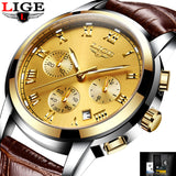 2017 New Watches Men Luxury Brand LIGE Chronograph Men Sports Watches Waterproof Leather Quartz Man Watch Mens Relogio Masculino