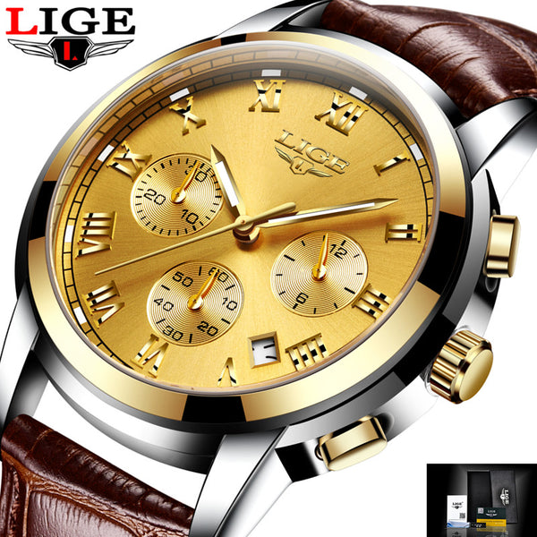 2017 New Watches Men Luxury Brand LIGE Chronograph Men Sports Watches Waterproof Leather Quartz Man Watch Mens Relogio Masculino