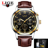 2017 New Watches Men Luxury Brand LIGE Chronograph Men Sports Watches Waterproof Leather Quartz Man Watch Mens Relogio Masculino