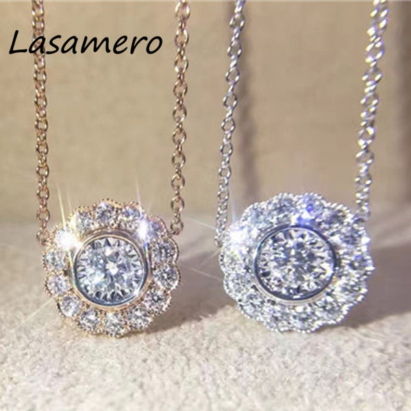 LASAMERO Halo 0.152CTW Round Cut  Pave Set 18k Gold Natural Diamond Pendant Necklace