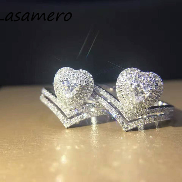 LASAMERO Ring For Women 0.5CTW Heart shape Certified Double Heart Ring Accents 18k Gold Real Diamond