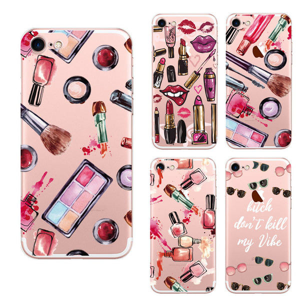 Phone Case For Apple Iphone 7 TPU Capa Beautiful Cosmetic Lipstick NailPolish Soft Printing