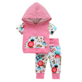 Newborn Baby suits girls cream 369 short sleeve hoodies pants 2pcs clothing set childrens pink summer clothes whole suits