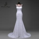 Free shipping transparent yarn with beautiful lace flowers mermaid wedding dresses