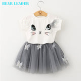 Bear Leader Girl Dress 2016 New Summer Casual Style Cartoon Kitten Printed T-Shirts