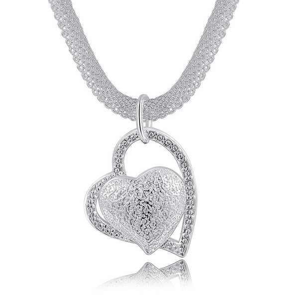 Popular silver plated jewelry fashion charm Mesh chain hanging crooked heart pretty Lady necklace